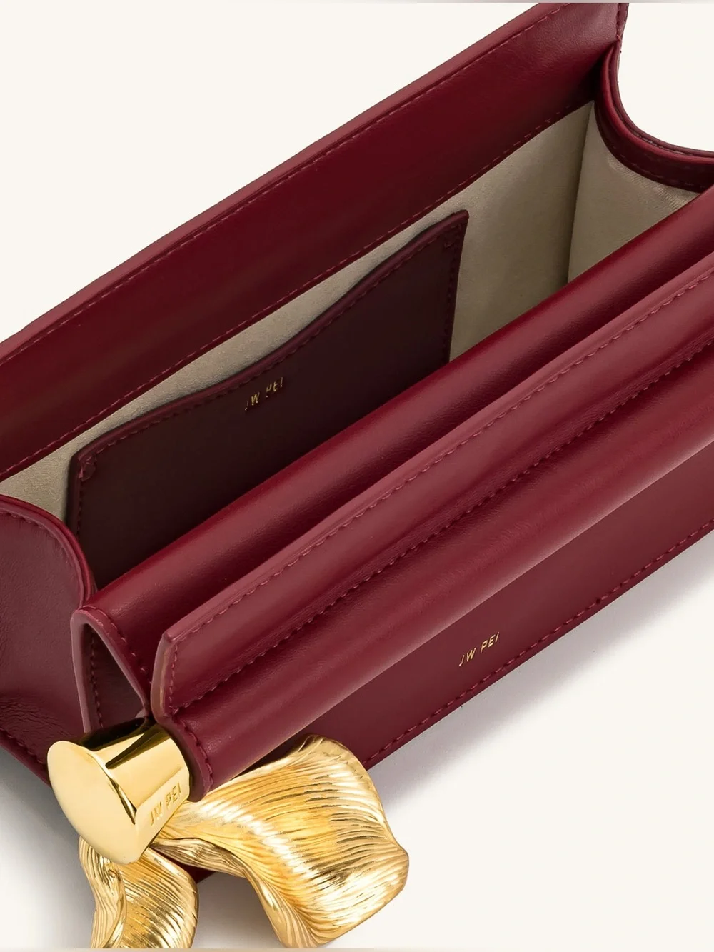 JW PEI Holly Clutch Claret Red Gold Floral Pendant Vegan Leather Bag